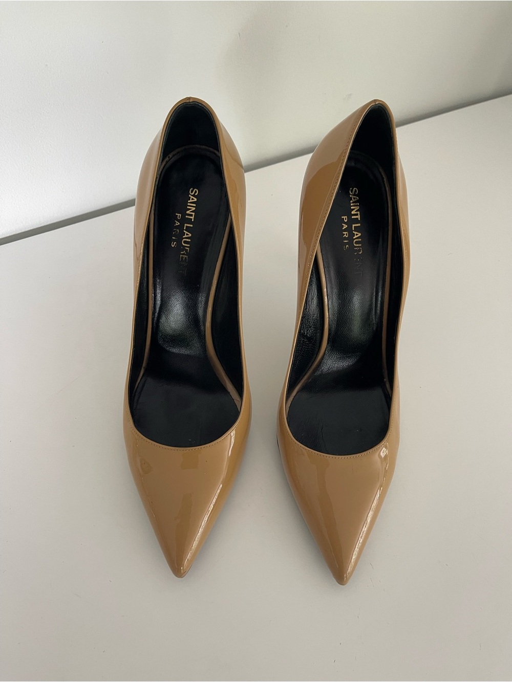 Saint Laurent Nude Patent Leather Pointed-Toe Pumps